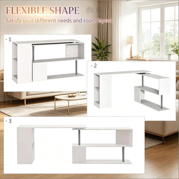 English Elm L-shaped Rotating Corner Computer Desk Engineered Wood Home Office Storage Cubbies T3971P507973