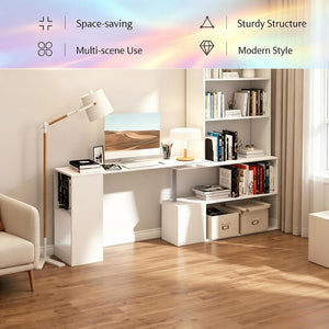 English Elm L-shaped Rotating Corner Computer Desk Engineered Wood Home Office Storage Cubbies T3971P507973