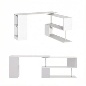 English Elm L-shaped Rotating Corner Computer Desk Engineered Wood Home Office Storage Cubbies T3971P507973