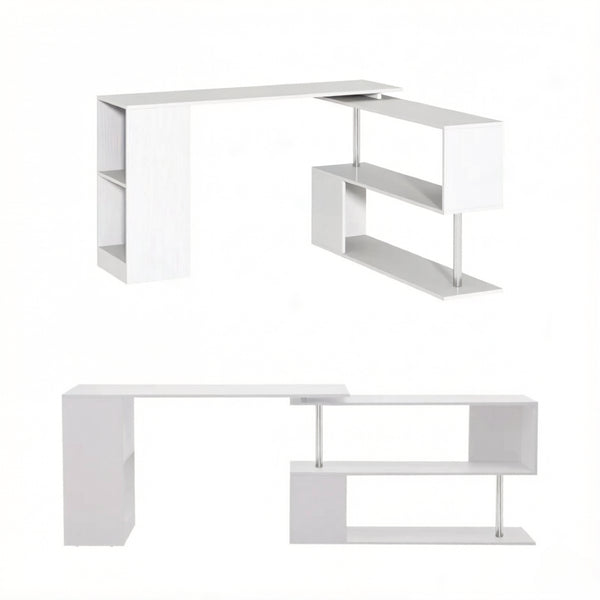English Elm L-shaped Rotating Corner Computer Desk Engineered Wood Home Office Storage Cubbies T3971P507973