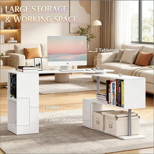 English Elm L-shaped Rotating Corner Computer Desk Engineered Wood Home Office Storage Cubbies T3971P507973