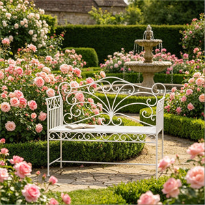 English Elm Outdoor Steel Wire Garden Bench Ornate Scrollwork Powder Coated Two Seat Porch Accent T3971P507982