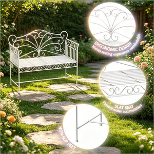 English Elm Outdoor Steel Wire Garden Bench Ornate Scrollwork Powder Coated Two Seat Porch Accent T3971P507982