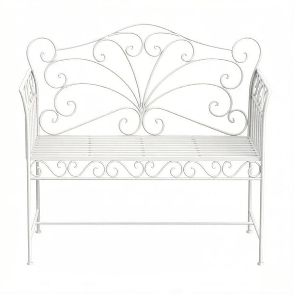 English Elm Outdoor Steel Wire Garden Bench Ornate Scrollwork Powder Coated Two Seat Porch Accent T3971P507982