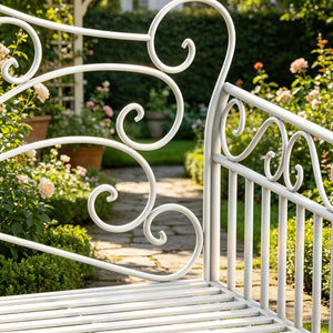 English Elm Outdoor Steel Wire Garden Bench Ornate Scrollwork Powder Coated Two Seat Porch Accent T3971P507982