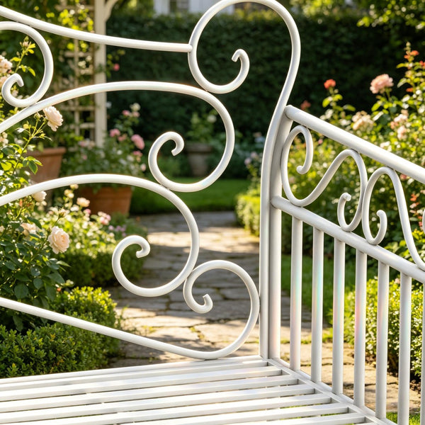 English Elm Outdoor Steel Wire Garden Bench Ornate Scrollwork Powder Coated Two Seat Porch Accent T3971P507982