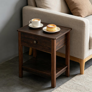 English Elm Vintage Dark Brown Mdf End Table with Drawer and Open Shelf for Bedroom or Living Room T3971P508091