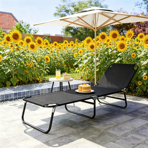 English Elm Outdoor Folding Reclining Chaise Lounge with Steel Frame and Breathable Poolside Seat T3971P508111