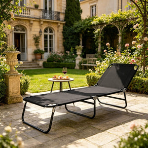 English Elm Outdoor Folding Reclining Chaise Lounge with Steel Frame and Breathable Poolside Seat T3971P508111