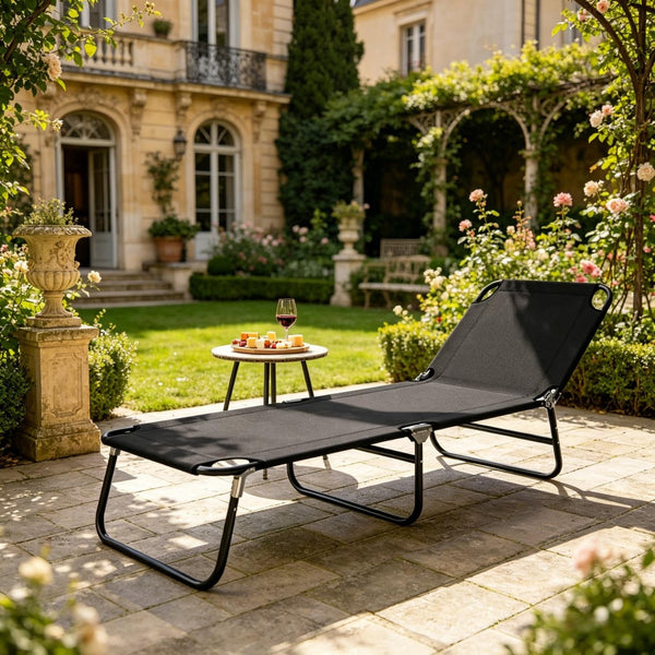 English Elm Outdoor Folding Reclining Chaise Lounge with Steel Frame and Breathable Poolside Seat T3971P508111