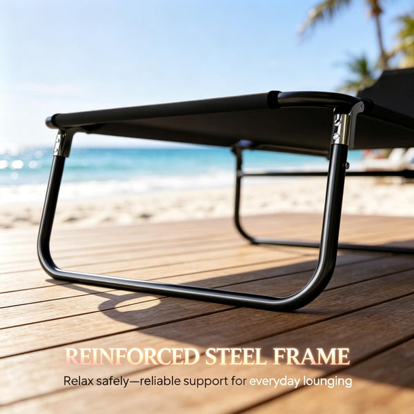 English Elm Outdoor Folding Reclining Chaise Lounge with Steel Frame and Breathable Poolside Seat T3971P508111