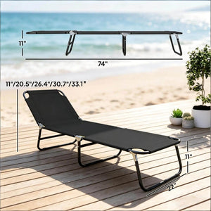 English Elm Outdoor Folding Reclining Chaise Lounge with Steel Frame and Breathable Poolside Seat T3971P508111