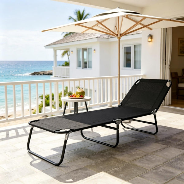 English Elm Outdoor Folding Reclining Chaise Lounge with Steel Frame and Breathable Poolside Seat T3971P508111