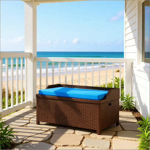 English Elm Patio Wicker Storage Bench Hand Woven PE Rattan with 34 Gallon Outdoor Compartment T3971P508296