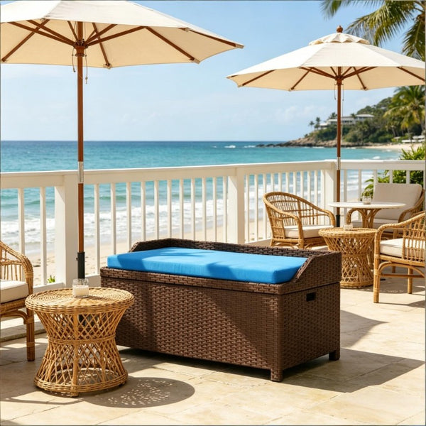 English Elm Patio Wicker Storage Bench Hand Woven PE Rattan with 34 Gallon Outdoor Compartment T3971P508296