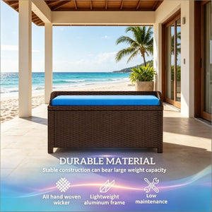 English Elm Patio Wicker Storage Bench Hand Woven PE Rattan with 34 Gallon Outdoor Compartment T3971P508296