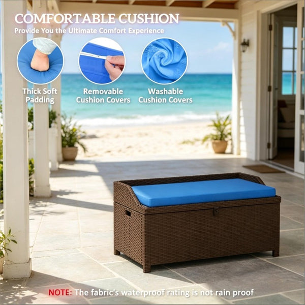 English Elm Patio Wicker Storage Bench Hand Woven PE Rattan with 34 Gallon Outdoor Compartment T3971P508296