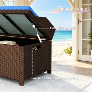 English Elm Patio Wicker Storage Bench Hand Woven PE Rattan with 34 Gallon Outdoor Compartment T3971P508296