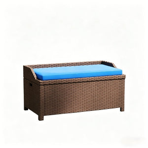 English Elm Patio Wicker Storage Bench Hand Woven PE Rattan with 34 Gallon Outdoor Compartment T3971P508296