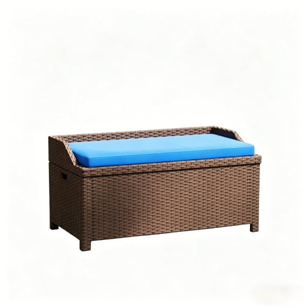 English Elm Patio Wicker Storage Bench Hand Woven PE Rattan with 34 Gallon Outdoor Compartment T3971P508296