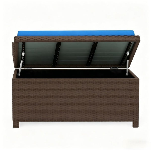 English Elm Patio Wicker Storage Bench Hand Woven PE Rattan with 34 Gallon Outdoor Compartment T3971P508296