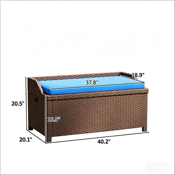 English Elm Patio Wicker Storage Bench Hand Woven PE Rattan with 34 Gallon Outdoor Compartment T3971P508296