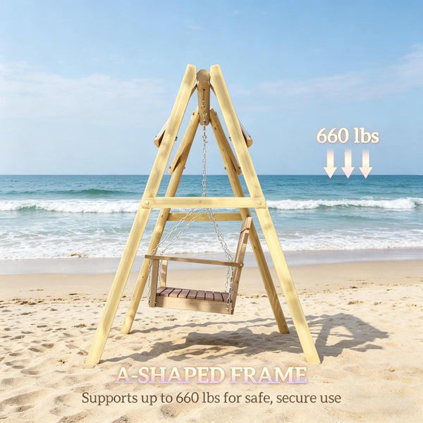 English Elm A-frame Fir Wood Porch Swing Stand Outdoor Garden Frame Supporting up to 660 Lbs T3971P508402