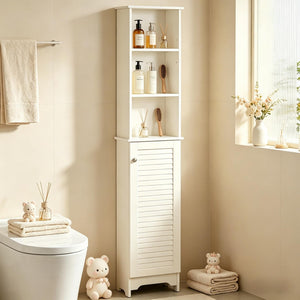 English Elm Nordic Freestanding Tower Cabinet with Louvered Door for Bathroom or Bedroom Storage T3971P508624