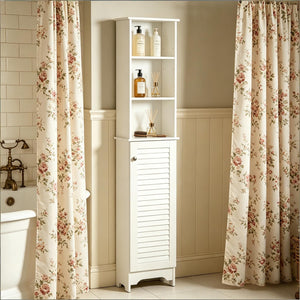 English Elm Nordic Freestanding Tower Cabinet with Louvered Door for Bathroom or Bedroom Storage T3971P508624