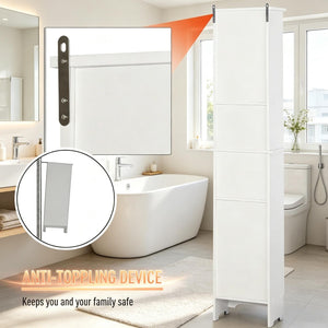 English Elm Nordic Freestanding Tower Cabinet with Louvered Door for Bathroom or Bedroom Storage T3971P508624