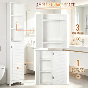 English Elm Nordic Freestanding Tower Cabinet with Louvered Door for Bathroom or Bedroom Storage T3971P508624