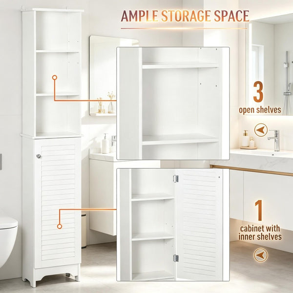 English Elm Nordic Freestanding Tower Cabinet with Louvered Door for Bathroom or Bedroom Storage T3971P508624