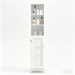 English Elm Nordic Freestanding Tower Cabinet with Louvered Door for Bathroom or Bedroom Storage T3971P508624