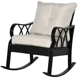 English Elm Classic Woven Pe Rattan Outdoor Rocker with Thick Cushions and Aluminum Frame T3971P508662