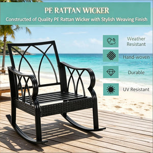 English Elm Classic Woven Pe Rattan Outdoor Rocker with Thick Cushions and Aluminum Frame T3971P508662