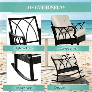 English Elm Classic Woven Pe Rattan Outdoor Rocker with Thick Cushions and Aluminum Frame T3971P508662