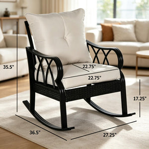 English Elm Classic Woven Pe Rattan Outdoor Rocker with Thick Cushions and Aluminum Frame T3971P508662