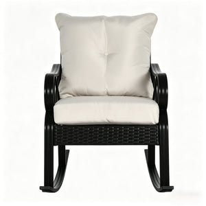 English Elm Classic Woven Pe Rattan Outdoor Rocker with Thick Cushions and Aluminum Frame T3971P508662