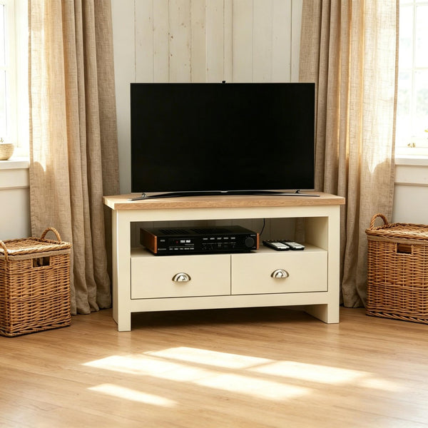 English Elm Tv Corner Stand with Two Drawers Space Saving Mdf Cabinet for Living Room T3971P508861