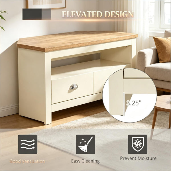 English Elm Tv Corner Stand with Two Drawers Space Saving Mdf Cabinet for Living Room T3971P508861