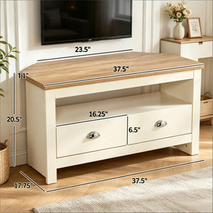 English Elm Tv Corner Stand with Two Drawers Space Saving Mdf Cabinet for Living Room T3971P508861