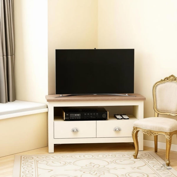 English Elm Tv Corner Stand with Two Drawers Space Saving Mdf Cabinet for Living Room T3971P508861