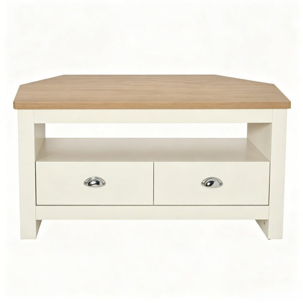 English Elm Tv Corner Stand with Two Drawers Space Saving Mdf Cabinet for Living Room T3971P508861