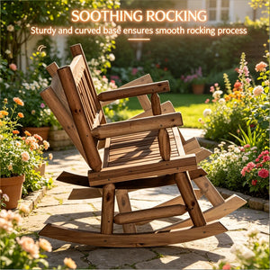 English Elm Backyard Solid Fir Wood Rocking Bench Seat for Two with Walnut Finish Outdoor T3971P508882