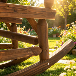 English Elm Backyard Solid Fir Wood Rocking Bench Seat for Two with Walnut Finish Outdoor T3971P508882