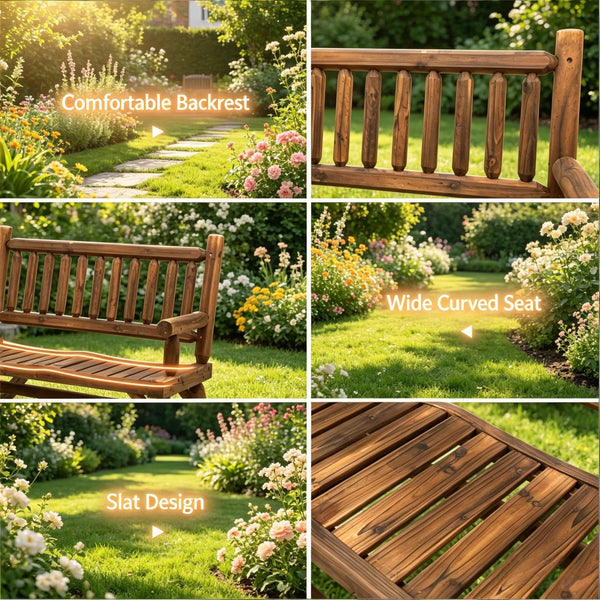 English Elm Backyard Solid Fir Wood Rocking Bench Seat for Two with Walnut Finish Outdoor T3971P508882