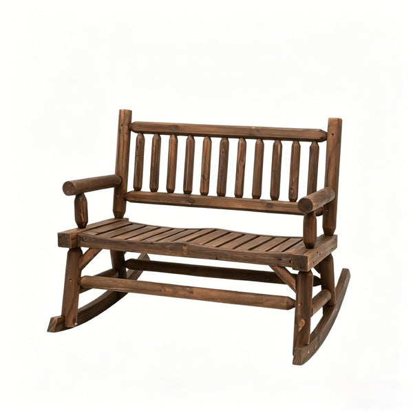 English Elm Backyard Solid Fir Wood Rocking Bench Seat for Two with Walnut Finish Outdoor T3971P508882