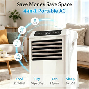 English Elm Modern 10000 BTU Rolling Room Air Conditioner with Sleep Mode and Remote Control Portable T3971P508954