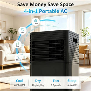 English Elm Modern Portable Air Conditioner 10000 BTU Rolling Unit for Apartments and Home Offices T3971P509603