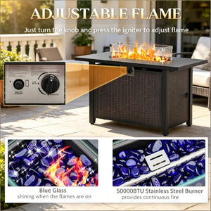 English Elm Propane Fire Pit Table Wicker Pattern Steel Frame Outdoor Convertible Patio Dining T3971P509739